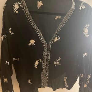 Zara Black Floral Embroidered Women's Top